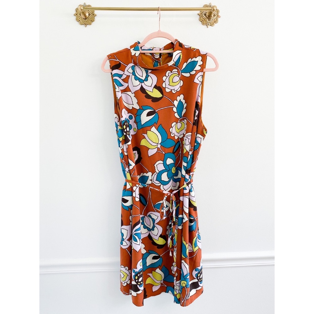 ModCloth Rust Floral Mini Dress with Teal, Yellow & White Print